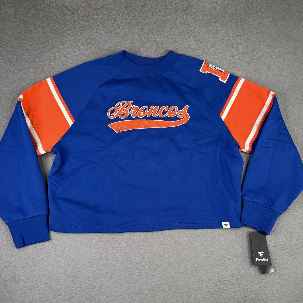 Denver Broncos Sweatshirt Womens XL Blue NFL Football Fanatics Script Throwback